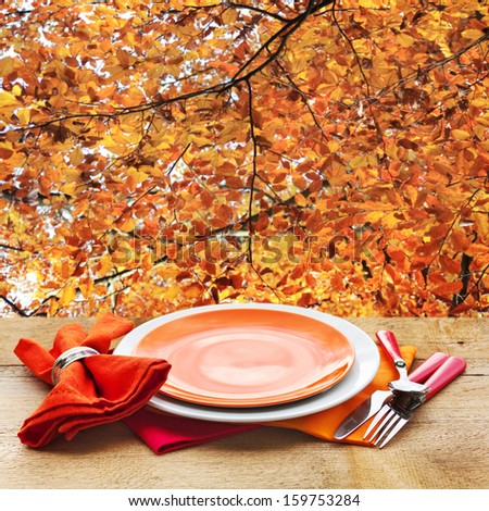 Empty Plate with Fall Background