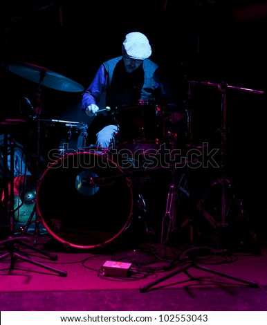 NEW YORK - MAY 09: John Hollenbeck drums of Refuseniks trio performs as part of NYC Undead Jazz Festival at Le Poisson Rouge on May 09, 2012 in New York City