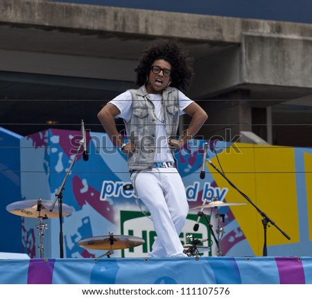 NEW YORK - AUGUST 25: Princeton of Band Mindless Behavior performs at Kids Day at US Open tennis tournament sponsored by Hess on August 25, 2012 in Queens New York