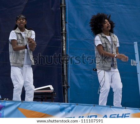 NEW YORK - AUGUST 25: Ray Ray and Princeton of Band Mindless Behavior perform at Kids Day at US Open tennis tournament sponsored by Hess on August 25, 2012 in Queens New York