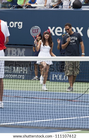 NEW YORK - AUGUST 25: Carly Rae Jepsen and Quddus perform at Kids Day at US Open tennis tournament sponsored by Hess on August 25, 2012 in Queens New York