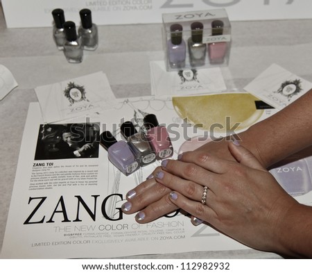 NEW YORK - SEPTEMBER 09: Nail color by Zoya on display backstage for Zang Toi presentation during Spring/Summer 2013 at Mercedes-Benz Fashion Week on September 9, 2012 in New York