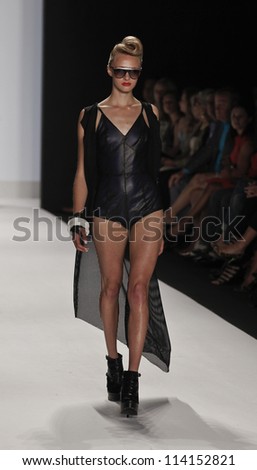 NEW YORK - SEPTEMBER 07: Model walks the runway for Project Runway Collection by Melissa Fleis during Spring/Summer 2013 at Mercedes-Benz Fashion Week on September 07, 2012 in New York