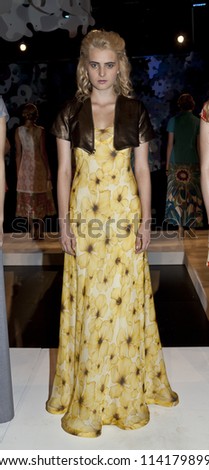 NEW YORK - SEPTEMBER 07: Model shows off dress for Fashion Law Institute Collection EMC2 by Emmett McCarthy during Spring/Summer 2013 at Mercedes-Benz Fashion Week on September 7, 2012 in New York