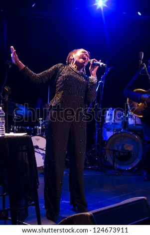 NEW YORK - JANUARY 11: Catherine Russell performs with a band on stage as part of NYC Winter Jazz Festival at Le Poisson Rouge on January 11, 2013 in New York City