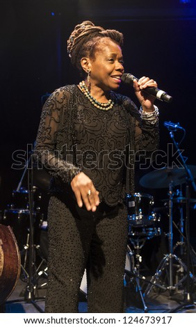 NEW YORK - JANUARY 11: Catherine Russell performs with a band on stage as part of NYC Winter Jazz Festival at Le Poisson Rouge on January 11, 2013 in New York City