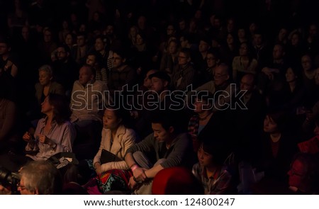 NEW YORK - JANUARY 12: Audience listens Celebrate Great Women of Blues and Jazz band preforms on stage as part of NYC Winter Jazz Festival at Le Poisson Rouge on January 12, 2013 in New York City