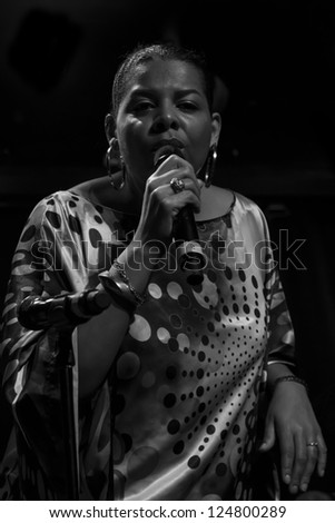 NEW YORK - JANUARY 12: Christelle Durandy vocals performs with Celebrate Great Women of Blues and Jazz band on stage as part of NYC Winter Jazz Festival at Le Poisson Rouge on January 12, 2013 in NYC
