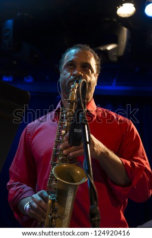 NEW YORK - JANUARY 12: Craig Handy sax performs with Billy Harper band The Cookers on stage as part of NYC Winter Jazz Festival at Le Poisson Rouge on January 12, 2013 in New York City