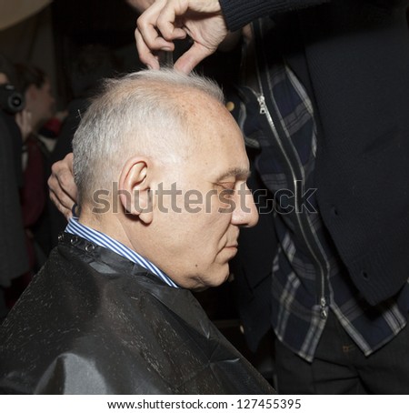NEW YORK - FEBRUARY 07: Designer Max Azria backstage for BCBGMAXAZRIA collection by MAx Azria during Fall/Winter 2013 at Mercedes-Benz Fashion Week at Lincoln Center on February 7, 2013 in New York