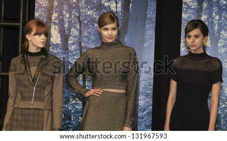 NEW YORK - FEBRUARY 8: Models show off dresses at Fall 2013 presentation for collection by Charlotte Ronson at Mercedes-Benz Fashion Week at Lincoln Center on February 8, 2013 in New York
