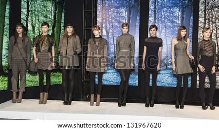 NEW YORK - FEBRUARY 8: Models show off dresses at Fall 2013 presentation for collection by Charlotte Ronson at Mercedes-Benz Fashion Week at Lincoln Center on February 8, 2013 in New York
