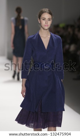 NEW YORK - FEBRUARY 07: Model walks runway at Fall 2013 show for Concept Korea collection by Son Jung Wan at Mercedes-Benz Fashion Week at Lincoln Center on February 07, 2013 in New York