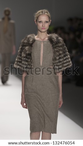NEW YORK - FEBRUARY 07: Model walks runway at Fall 2013 show for Concept Korea collection by Son Jung Wan at Mercedes-Benz Fashion Week at Lincoln Center on February 07, 2013 in New York