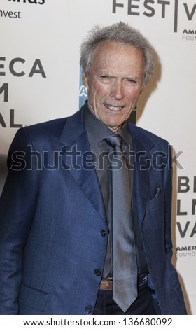 NEW YORK - APRIL 27: Clint Eastwood attends Tribeca Talk Director\'s series with Darren Aronofsky at the 2013 Tribeca Film festival at BMCC on April 27, 2013 in New York City
