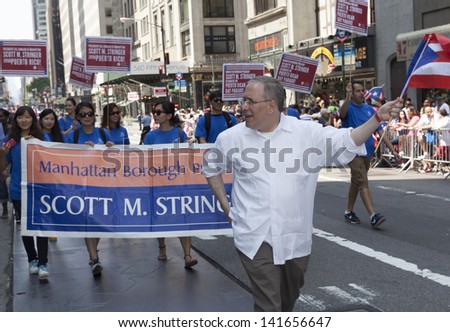 NEW YORK - JUNE 09: Borough President of Manhattan Scott Stringer attends the National Puerto Rican Day Parade on the streets of Manhattan on June 09, 2013 in New York City
