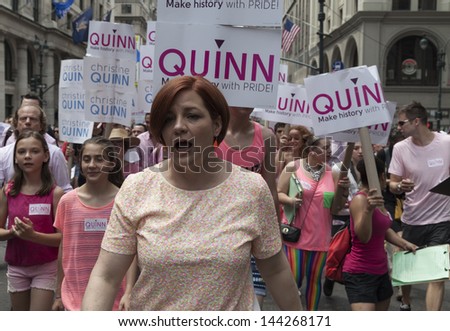 NEW YORK - JUNE 30: Speaker of New York city council Christine Quinn attends annual 43rd Pride Parade on Fifth Avenue in Manhattan on June 30, 2013 in New York City