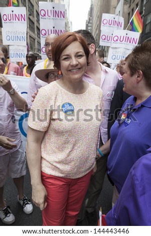 NEW YORK - JUNE 30: Speaker of New York City council Christine Quinn attends annual 43rd Pride Parade on Fifth Avenue in Manhattan on June 30, 2013 in New York City