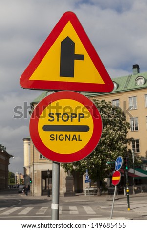 Traffic stop sign in Stockholm