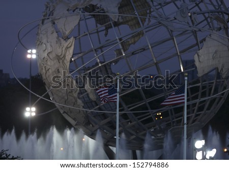 NEW YORK - SEPTEMBER 3: View of the Unisphere in Flushing Meadows Corona park from Arthur Ash stadium at USTA Billie Jean King Tennis Center on September 3, 2013 in New York CIty
