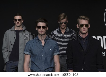 NEW YORK - SEPTEMBER 06: Models show off clothes during Spring/Summer 2014 Fashion week for Todd Snyder collection at Lincoln Center on September 06, 2013 in New York City