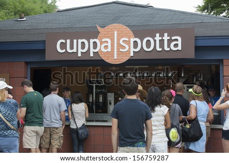 NEW YORK - AUGUST 27: Cuppa Spotta serves coffee and bakery at 2013 US Open at USTA Billie Jean King Tennis Center food court on August 27, 2013 in New York