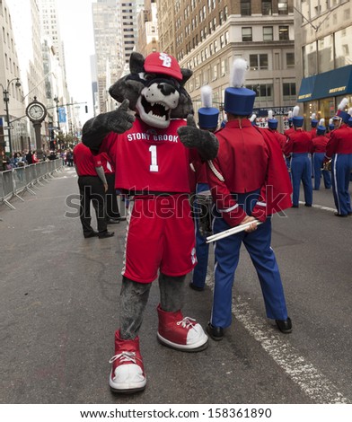 NEW YORK - OCTOBER 14: Stony Brook University mascot Friendly Seawolf attends annual Columbus Day Parade on 5th Avenue on October 14, 2013 in New York City