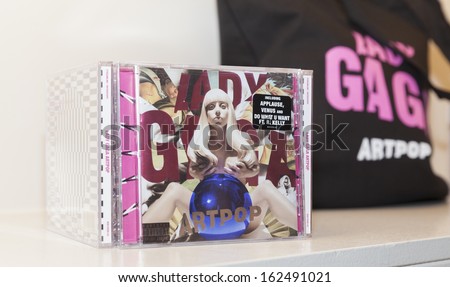 NEW YORK - NOVEMBER 11: Lady Gaga new CD on display during Artpop Pop Up: A Lady Gaga Gallery in Meatpacking District on November 11, 2013 in New York City