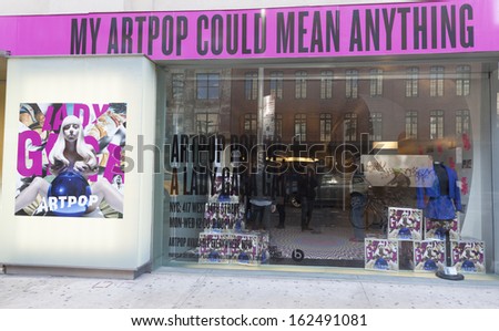 NEW YORK - NOVEMBER 11: Exterior view of Artpop Pop Up: A Lady Gaga Gallery in Meatpacking District on November 11, 2013 in New York City