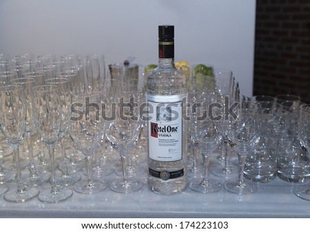 NEW YORK, NY - JANUARY 30, 2014: Bottle of Ketel One vodka at The Luxury collection hotels & resorts exhibition VISUAL JOURNEY PERU by Helena Christensen to benefit Oxfam at Bleecker Street Arts Club