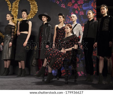 NEW YORK, NY - FEBRUARY 07, 2014: Models show off dresses for Charlotte Ronson at New York Fall/Winter 2014 Fashion week at The HUB at Hudson Hotel