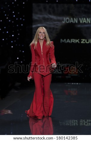 NEW YORK, NY - FEBRUARY 06, 2014: Joan Van Ark wearing Mark Zunino dress walks runway for The Heart Truth\'s Red Dress Collection at Mercedes-Benz Fall/Winter 2014 Fashion Week at Lincoln Center
