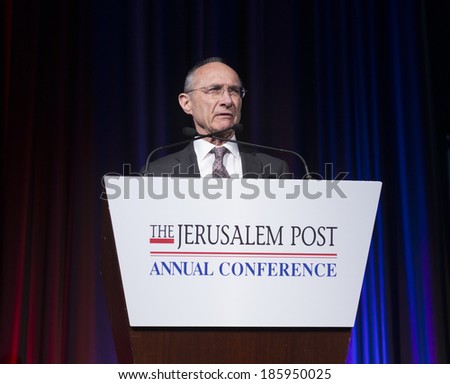NEW YORK, NY - APRIL 06, 2014: Israeli minister of tourism Uzi Landau attends Jerusalem Post Annual Conference in Marriott Marquis Times Square