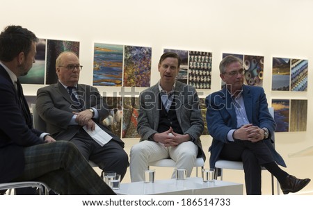 NEW YORK, NY - APRIL 08, 2014: (R-L) Brian Wilson of Harris Tweed, Glen Hoff,  Doug Shriver, Nick Sullivan attend launch of Fashion Sharing Progress program at GCU New York