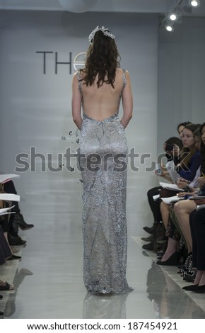 NEW YORK, NY - APRIL 10, 2014: Model walks runway for Theia collection by Don O\'Neill during at bridal week at 1412 Broadway studio