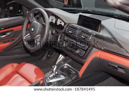 New York, NY - APRIL 16, 2014: Interior design of BMW convertible car edition 2015 on display at New York International Auto Show