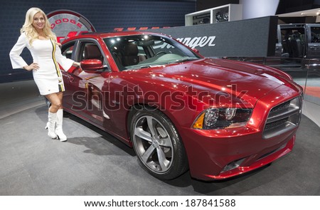 New York, NY - APRIL 16, 2014: Exterior design of Dodge Chrysler Challenger car edition 2015 on display at New York International Auto Show