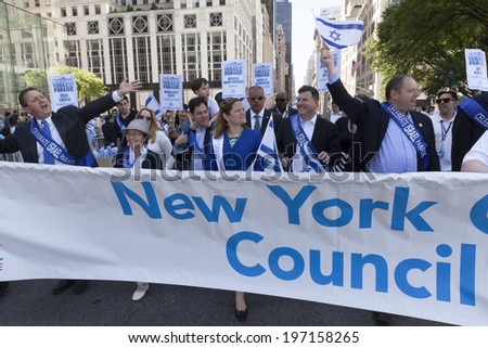 New York, NY USA - June 01, 2014: New York city council speaker Melissa Mark-Viverito and council members attend 50th annual Israeli Day parade on 5th Avenue in Manhattan