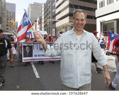 New York, NY USA - June 08, 2014: New York State Attorney General Eric Schneiderman attends 57th annual Puerto Rican Day parade on 5th Avenue in Manhattan