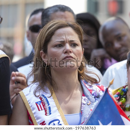 New York, NY USA - June 08, 2014: City council speaker Melissa Mark-Viverito attends 57th annual Puerto Rican Day parade on 5th Avenue in Manhattan