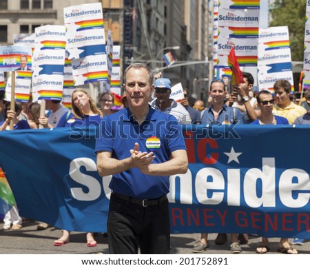 New York, NY USA - June 29, 2014: New York State Attorney General Eric Schneiderman attends annual 44th Pride Parade on Fifth Avenue in Manhattan