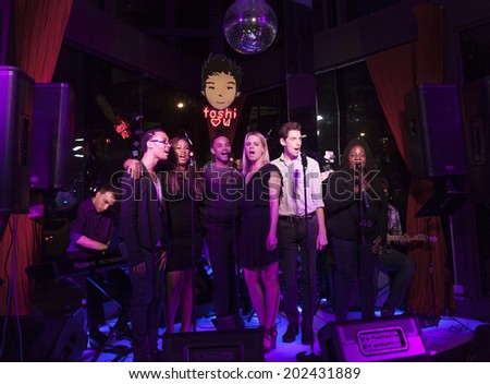 NEW YORK, NY - JUNE 30, 2014: Catrice Joseph, Amy Spanger, Bridget Cady, MJ Rodriguez, Sam Given, Ano Okera perform at Broadway Sings For Pride benefit concert at Toshi's Living Room at Flatiron Hotel