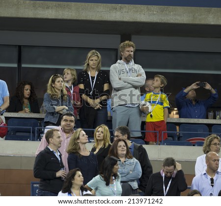 NEW YORK, NY - AUGUST 29, 2014: Will Ferrell and family attend 2nd round match between Maria Sharapova of Russia and Sabine Lisicki of Germany at US Open tournament in Flushing Meadows USTA Center