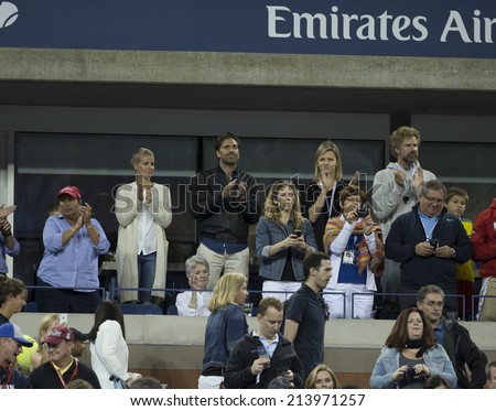 NEW YORK, NY - AUGUST 29, 2014: Will Ferrell, Henrik Lundqvist and their families attend 2nd round match between Maria Sharapova of Russia and Sabine Lisicki of Germany at US Open tennis tournament