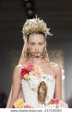 NEW YORK, NY - SEPTEMBER 10, 2014: Model walks runway for The Blonds fashion show during MADE Fashion Week Spring/Summer 2015 at Milk Studios