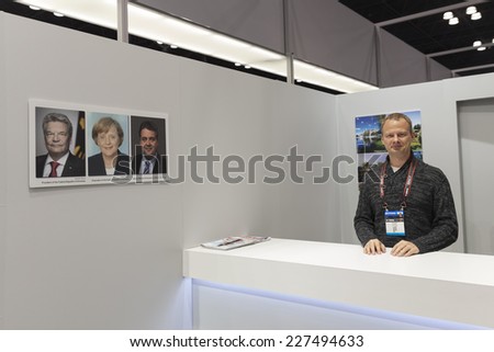 NEW YORK, NY - November 1, 2014: Welcome booth of Germany trade companies at Photoplus expo organized by Photo District News at Javits Convention Center