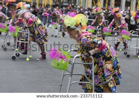 New York, NY USA - November 27, 2014: Grandmothers walk with walkers at the 88th Annual Macy\'s Thanksgiving Day Parade along 6th Avenue