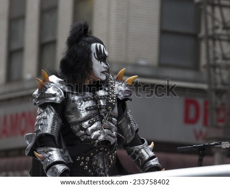 New York, NY USA - November 27, 2014: Gene Simmons of The Kiss rides float at the 88th Annual Macy\'s Thanksgiving Day Parade along 6th Avenue