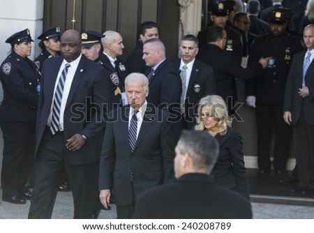 NEW YORK, NY - DECEMBER 27, 2014: US Vice President Joe Biden and Jill Biden attend Christ Tabernacle Church for the funeral of slain New York City Police Officer Rafael Ramos