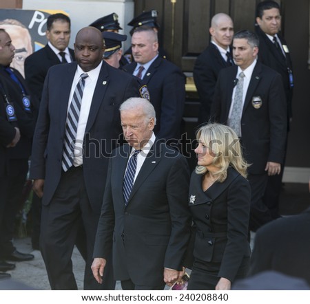 NEW YORK, NY - DECEMBER 27, 2014: US Vice President Joe Biden and Jill Biden attend Christ Tabernacle Church for the funeral of slain New York City Police Officer Rafael Ramos